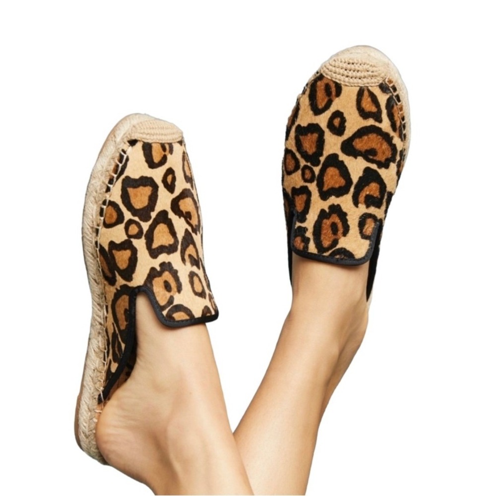 Sam Edelman Kerry Leopard Calf Hair Espadrille Mules‎ Sz 8